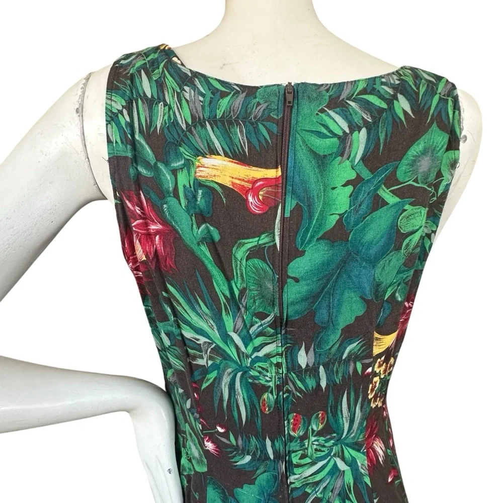 Vintage 90s Tropical Palm Leaf Print Romper Button Down Skirt Front Detail 13/14 - Picture 8 of 13